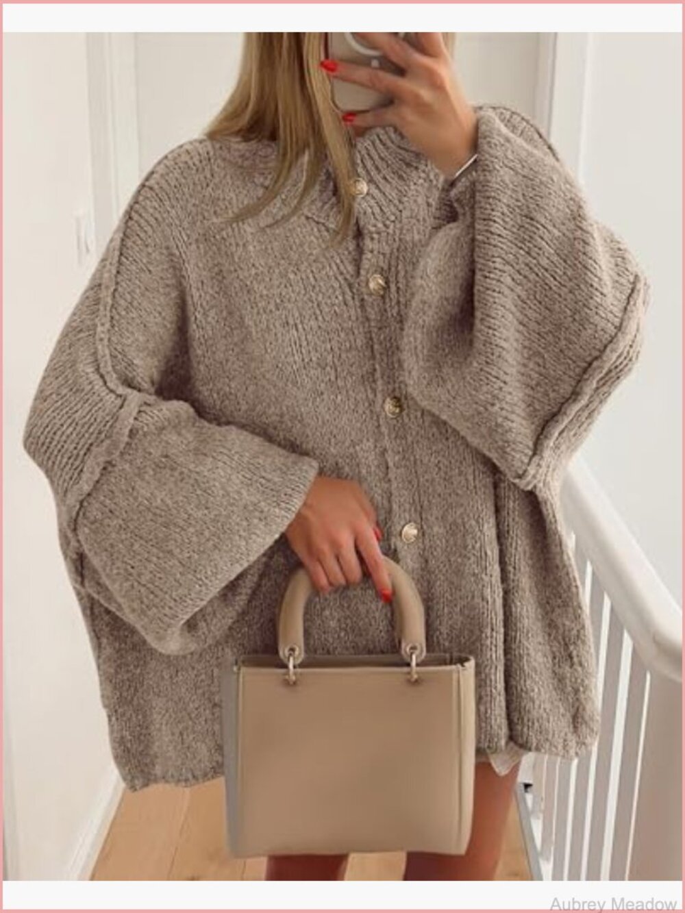 Chunky Knit Cardigan Open Front Lantern Sleeve Oversized Sweater - Picture 3 of 7